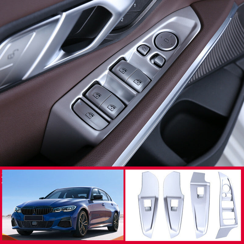 Silver Window lift panel switch cover trim for BMW 3 Series G20 330i 2019-2020