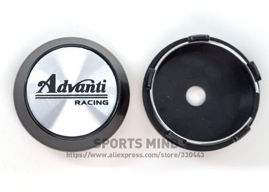 4-piece set of 60mm Advanti racing silver wheel center caps, wheel hub badges, decals, and badges