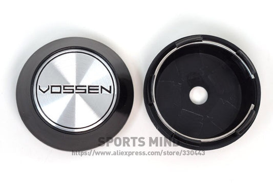 Brand new 4-piece set of 65mm Vossen wheel caps, rim center caps, badges, silver, black
