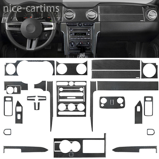 for Ford for Mustang 2005-09 Car Full Kit Interior Set Trim Cover 33PCS Carbon Fiber