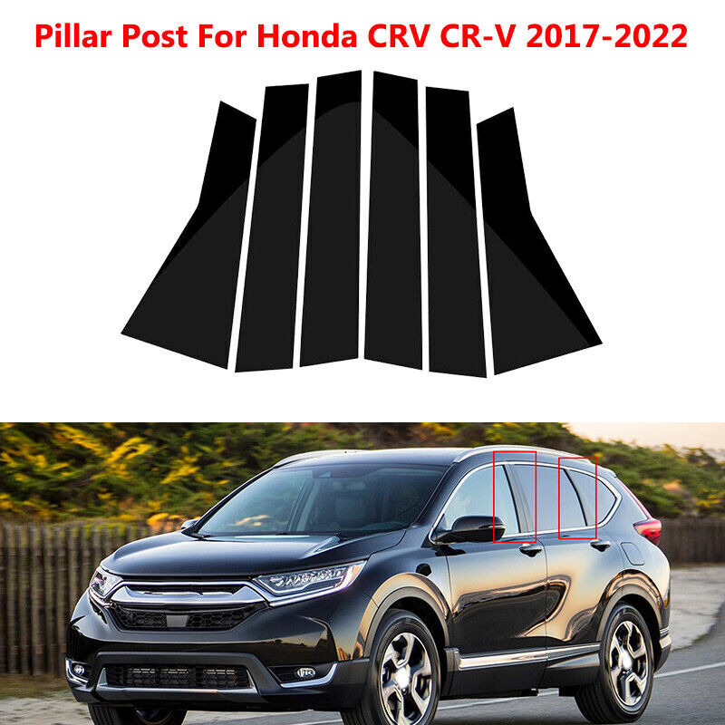 Black pillar posts set door trim piano window cover PC for HONDA CR-V 2017-2022