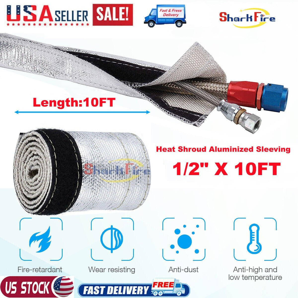 1/2 inch x 10 ft thermal shroud, aluminized thermal insulation shroud, fuel line heat sink