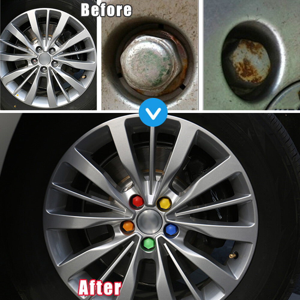 24pcs Black Car Wheel Nut Lug Cover Auto Hub Screw Caps Bolt Rims Tire Tool