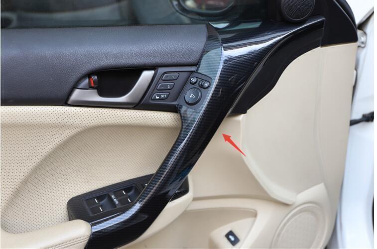 Carbon fiber exterior interior door armrest cover trim, 4 pieces, for Acura TSX 2009-2014.