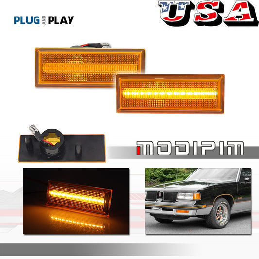 Suitable for 1981-1988 Cutlass 442 Amber LED Side Marker Lights Front Fender Lights (2-Piece Set)