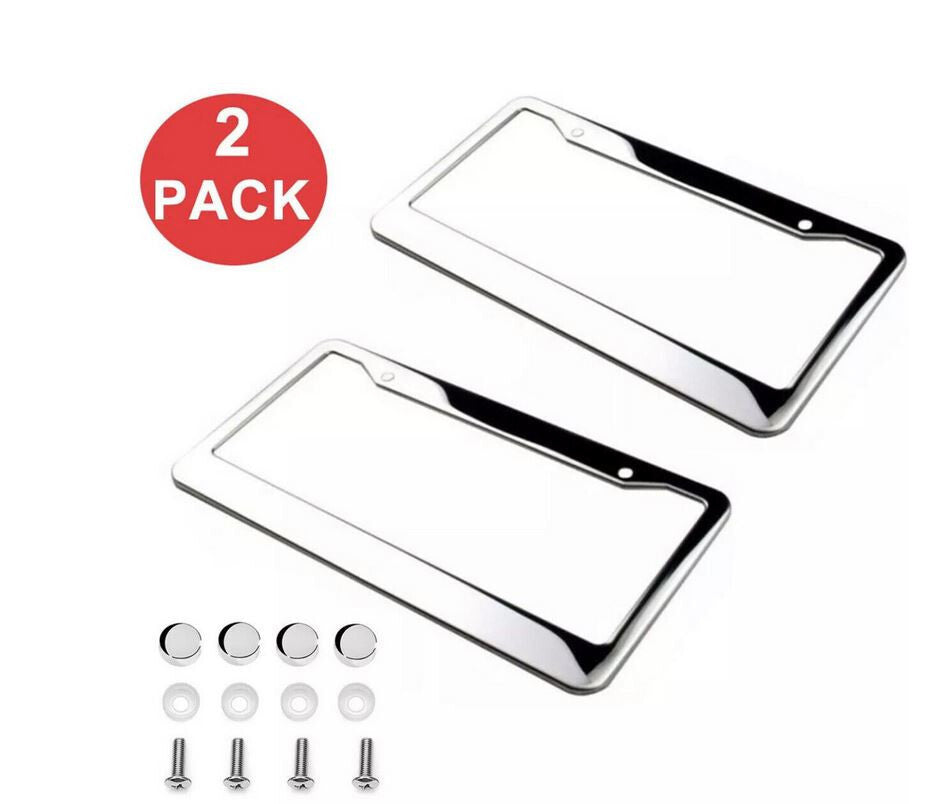 2-piece car license plate frame cover cap rear boot chrome plating for Mitsubishi