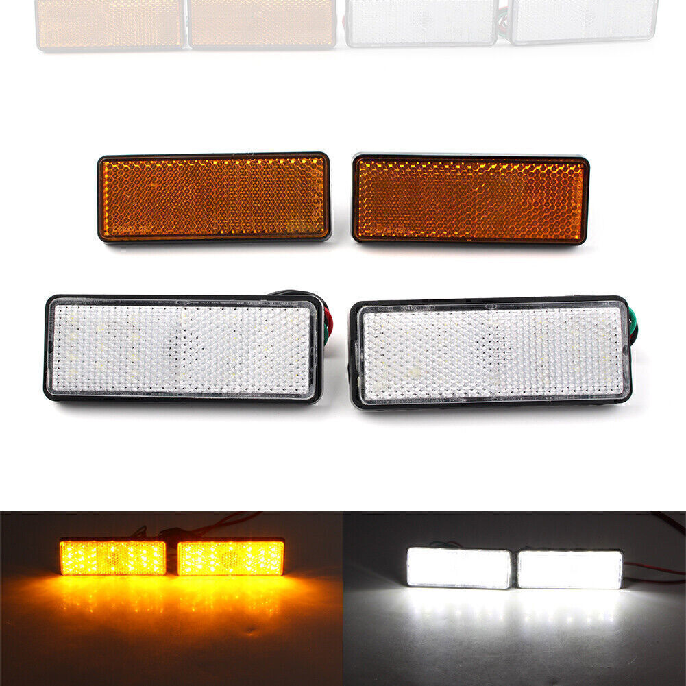 Pair Universal Rectangle LED Reflector Turn Signal Tail Brake Light White Yellow
