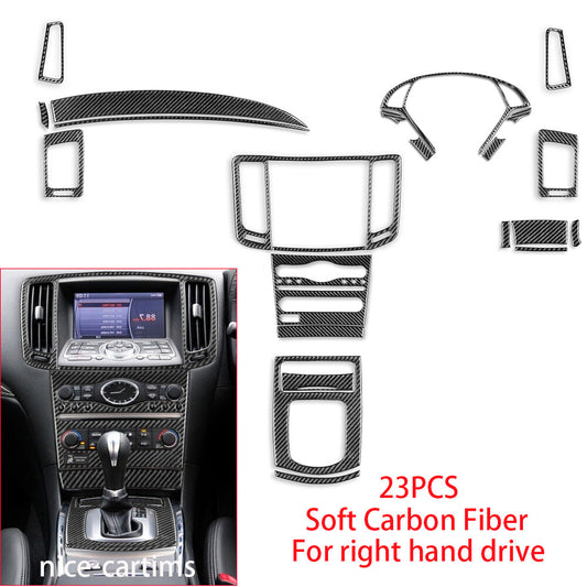 23Pcs Carbon Fiber Interior Full Set Kit Decor Trim for Infiniti G37 2010-13 RHD