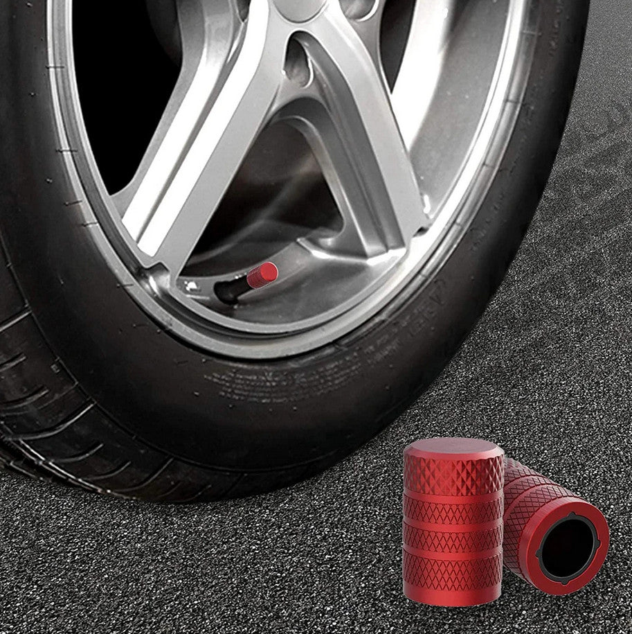 4-piece car tire valve cover rod air dust cover, red, universal for Nissan