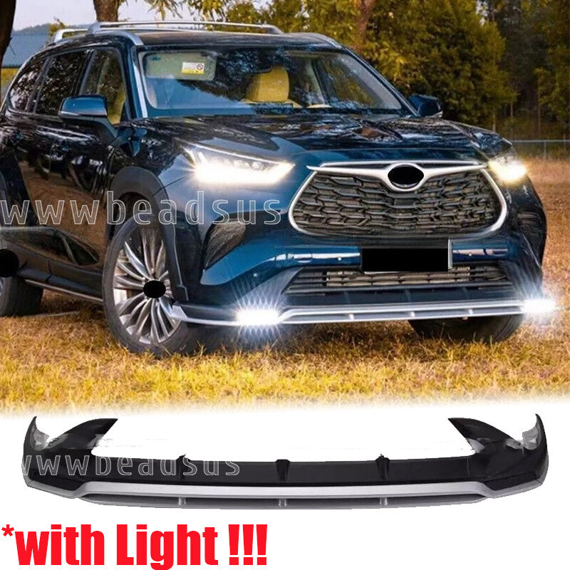 Front Bumper Lip Spoiler Grill protect w/ Llight Fits for Toyota Highlander 22-23