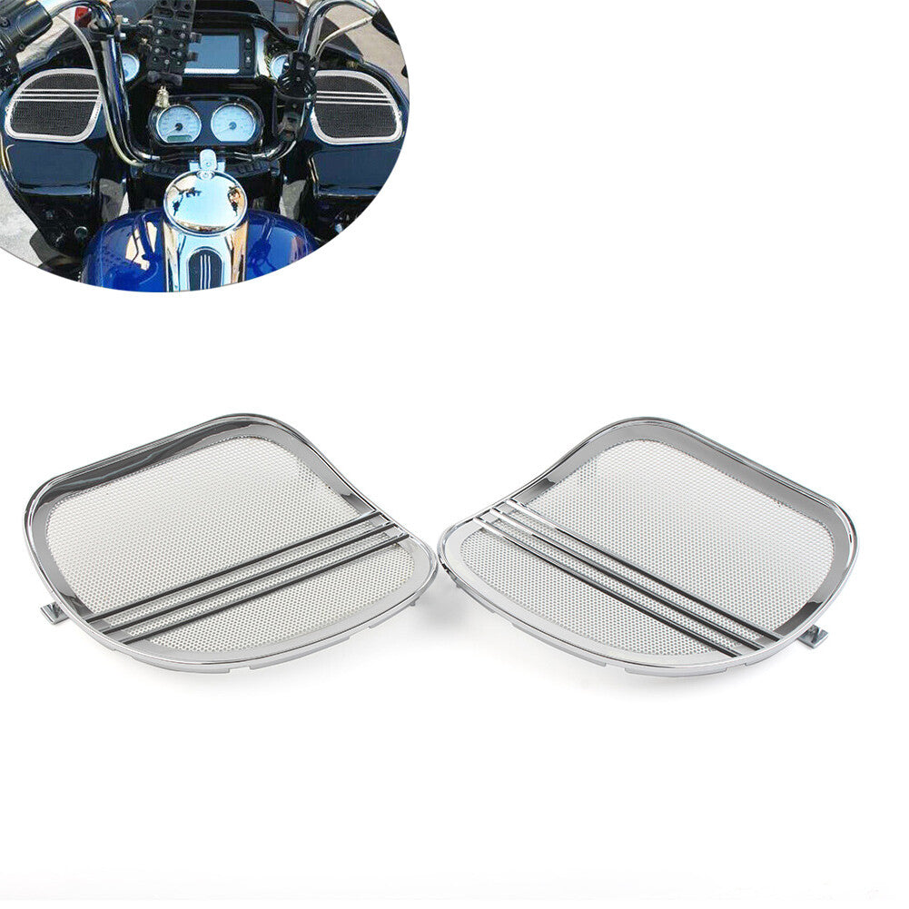 for Harley Road Glide 2015-2022 Tri-Line Speaker Grills Cover Trim Chrome Pair