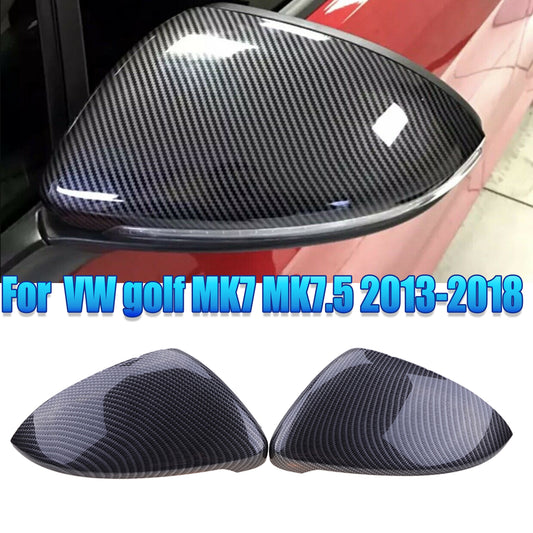 A pair of carbon fiber black replacement side mirror caps for Volkswagen for Golf GTI MK7 AI