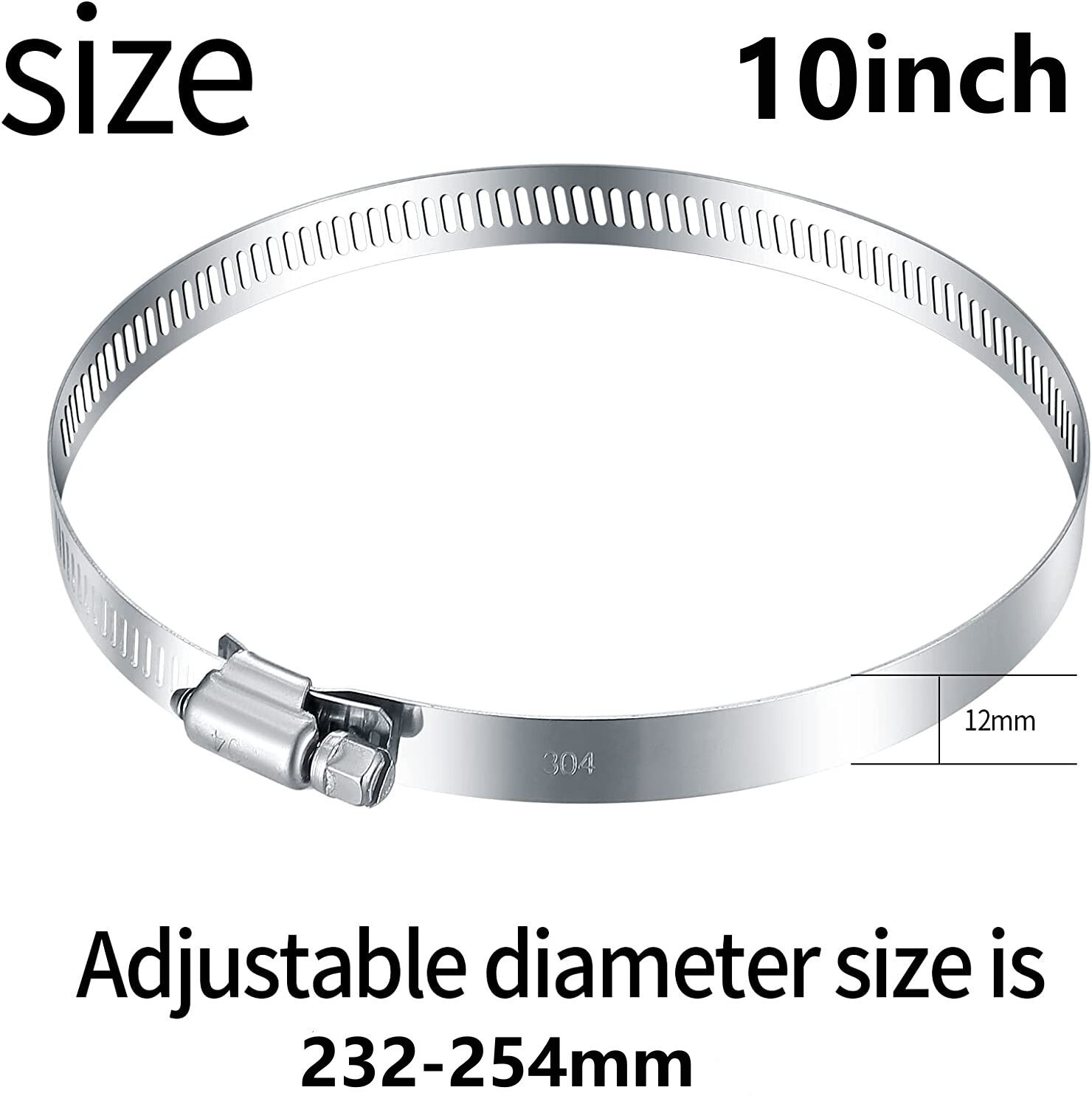6-Piece Stainless Steel Hose Clamps, 10-inch Worm Gear Hose Clamps, Pipe Clamps, Jubilee Clamps