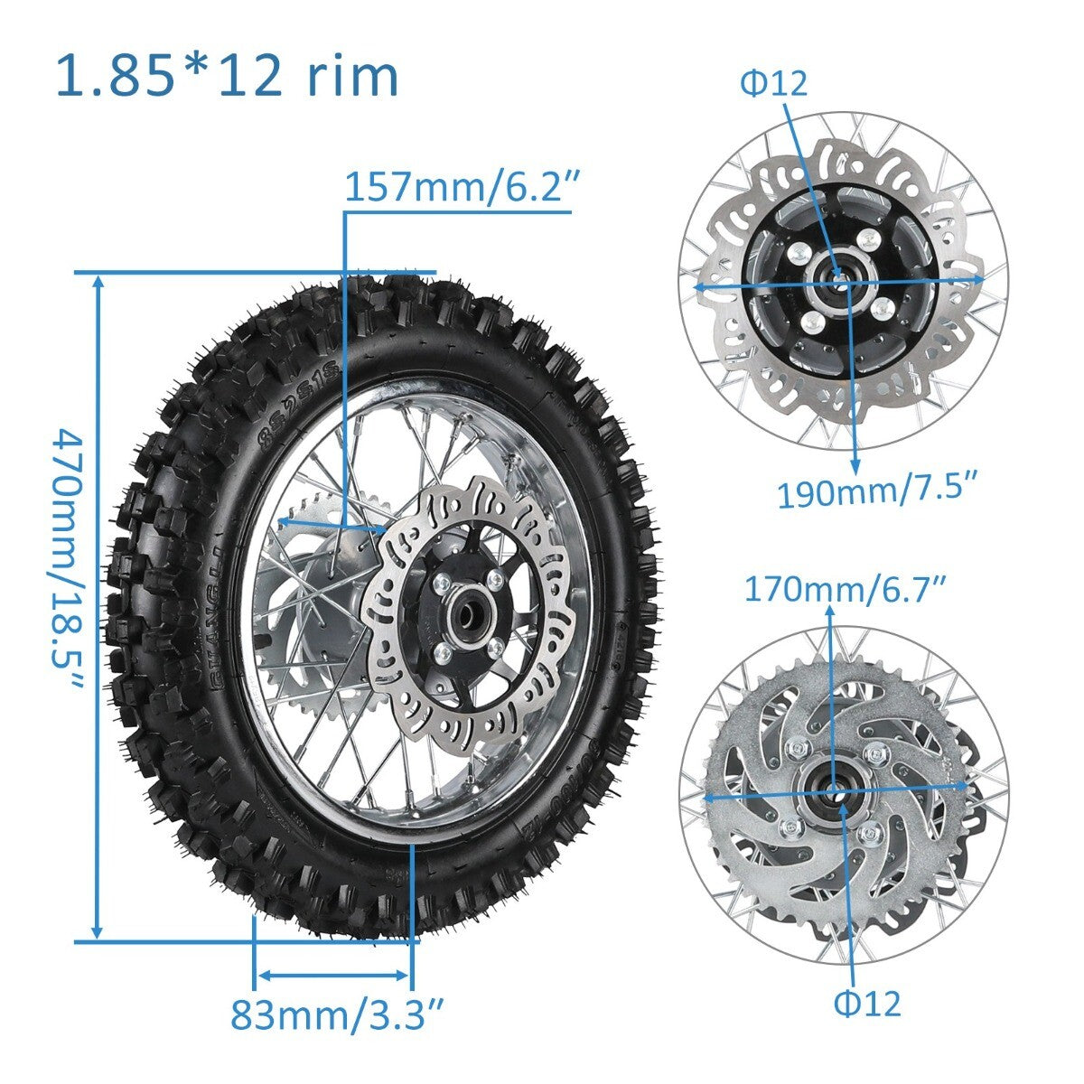 60/100-14 and 80/100-12 wheels + fork swingarm mountain bike SSR 125 XR70 CRF50