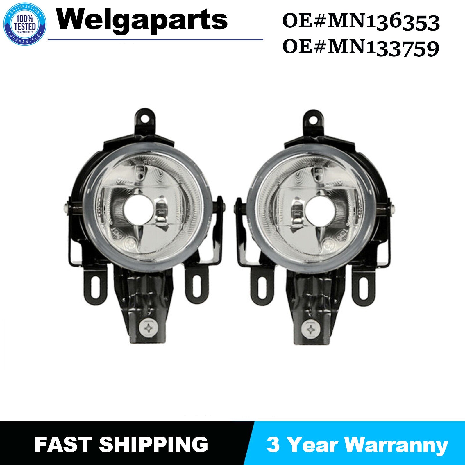 2PCS Left Right Clear Driving Lamps Fog Lights for Mitsubishi Pajero / Montero