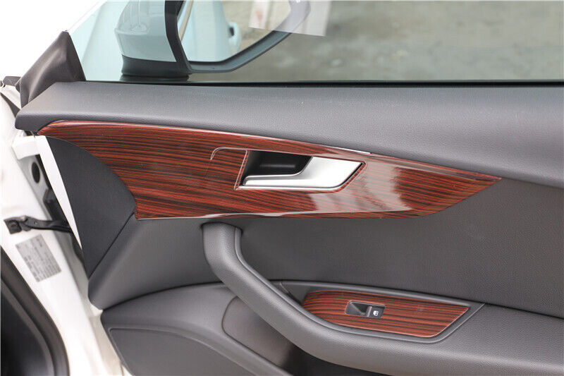 Car Inner Door Panel Cover Trim Inner 4PCS Fit for Audi A4L 2017-2019 Red Wood