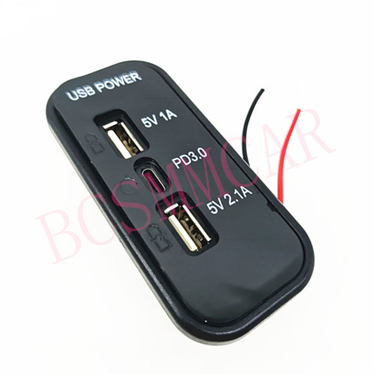 3 Ports PD Type-C USB Car for Charger Socket Power Adapter Accessories Trim