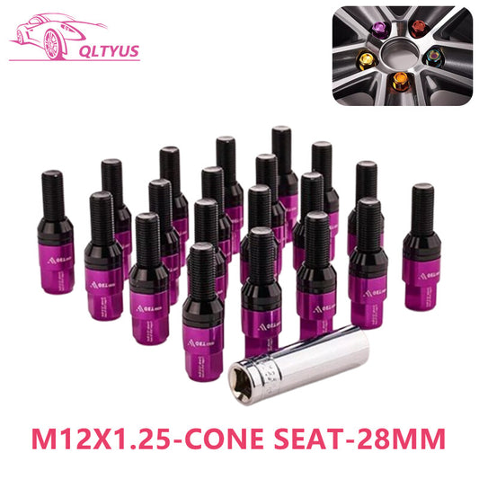 20-pack 28mm M12x1.25 wheel lug bolts with tapered for seat studs for Jeep for Chrysler for Dodge purple