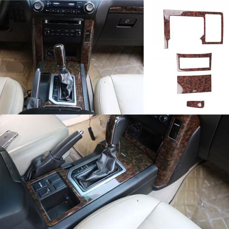 4X Wood Grain Inner Console Gear Shift Frame Cover Trim for Toyota Prado 2010-18