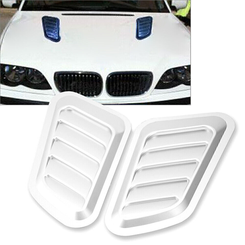 2x Universal Silver Car Decorative Air Flow Intake Hood Scoop Vent Bonnet Cover
