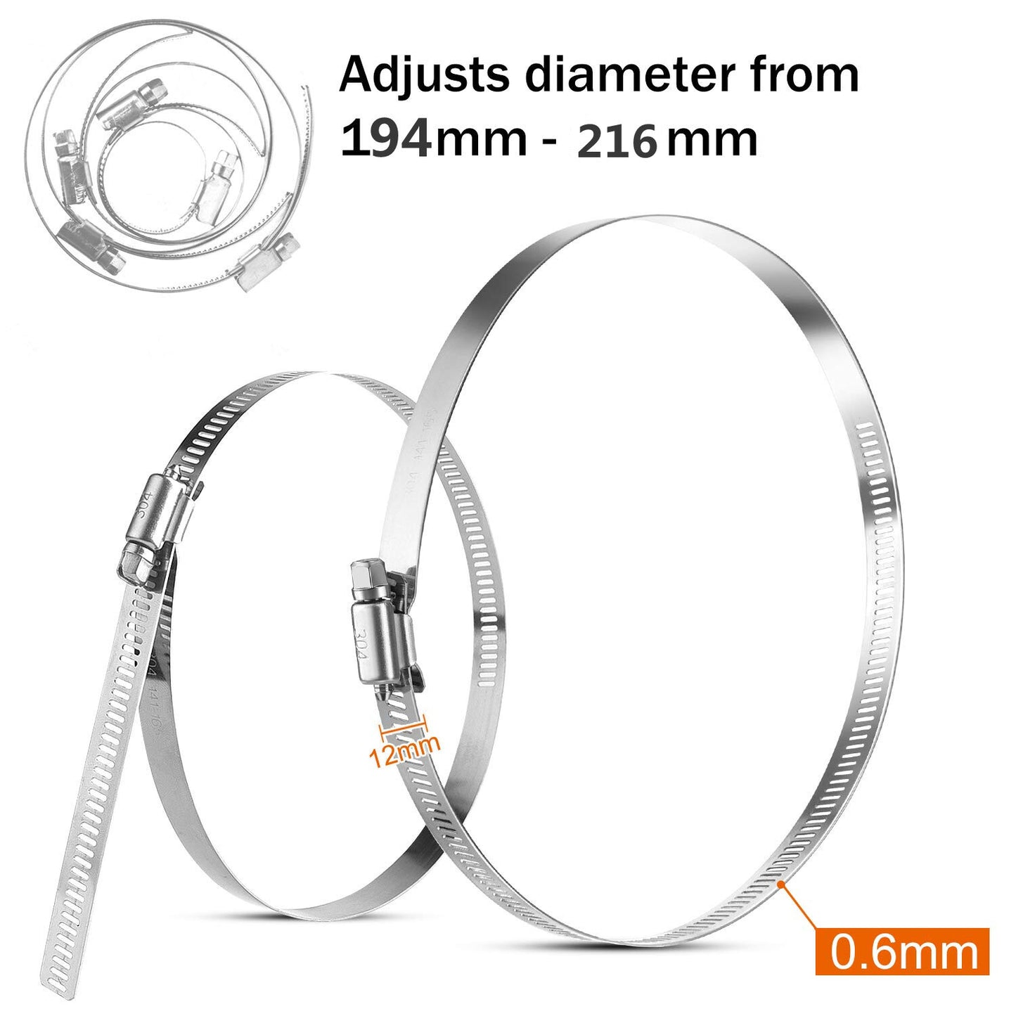 8-inch clip-on fuel hose beater worm gear hose clamp fuel line clamp adjustable 6-piece