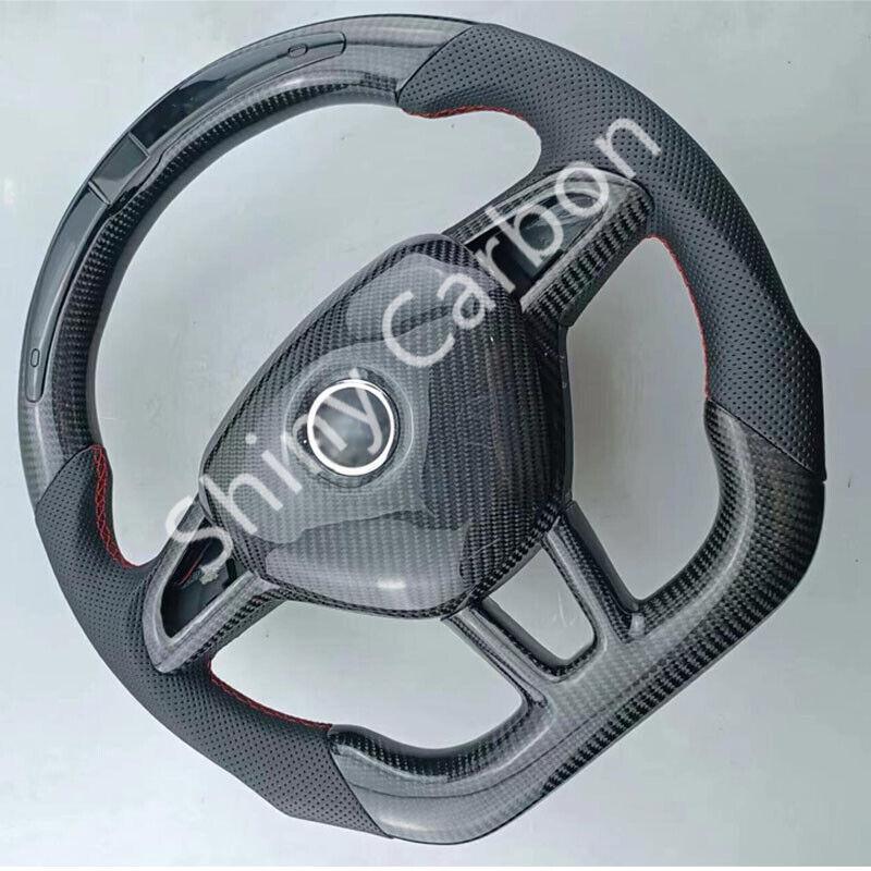 LED carbon fiber steering wheel with carbon fiber button frame for Skoda Octavia