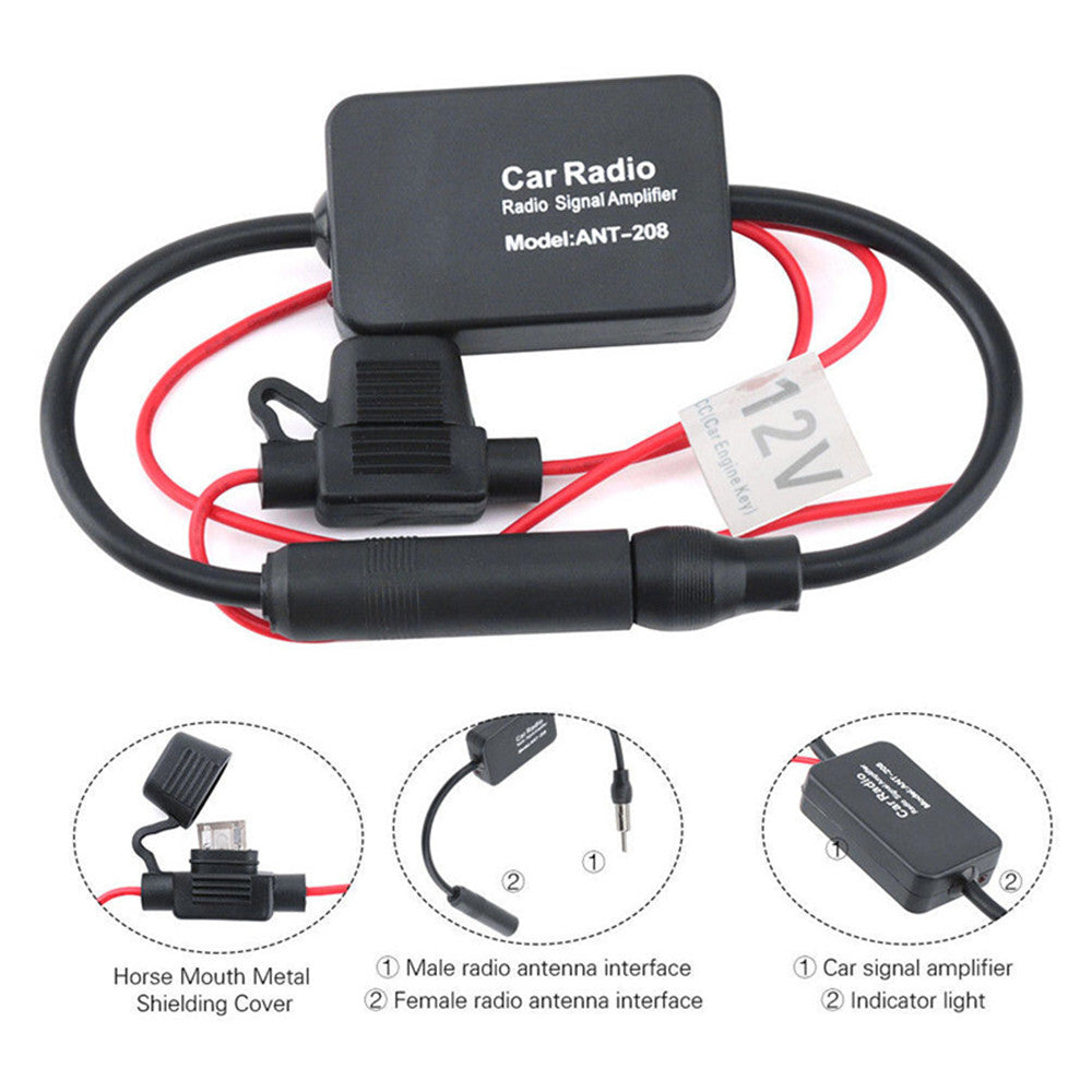 Car Truck Radio Antenna FM AM Signal Inline AMP Booster Amplifier 12V ANT-208