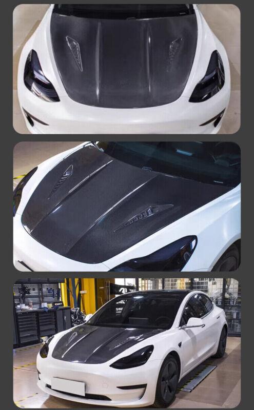 Carbon fiber engine hood panel cover suitable for 2017, 2018, 2019, and 2020 for Tesla Model 3.
