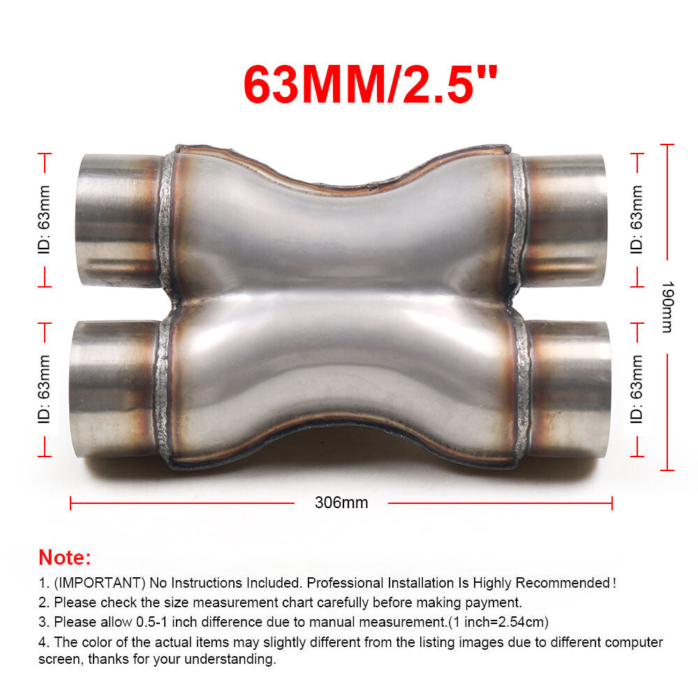 2.5in Exhaust Crossover X Pipe Universal Dual Inlet/Outlet Exhaust Tip Adapter