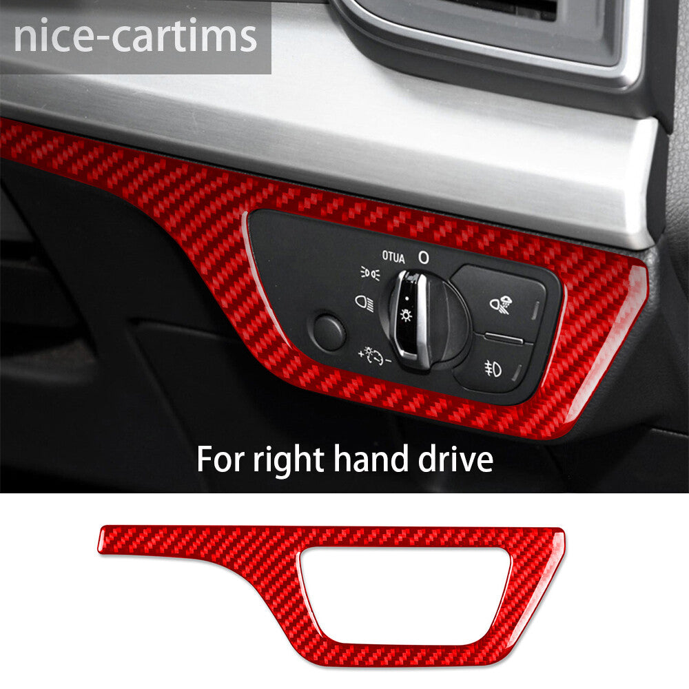 for Audi Q5 Q5L 2018+ RHD Interior Headlight Switch Panel Cover Red Carbon Fiber