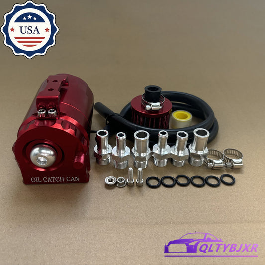 1Red Oil Catch Can Kit with Breather Filter Reservoir Baffled Tank Aluminum
