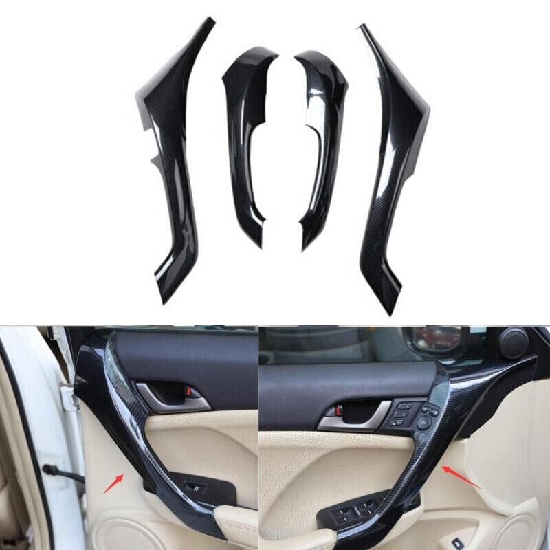 Carbon fiber exterior interior door armrest cover trim, 4 pieces, for Acura TSX 2009-2014.
