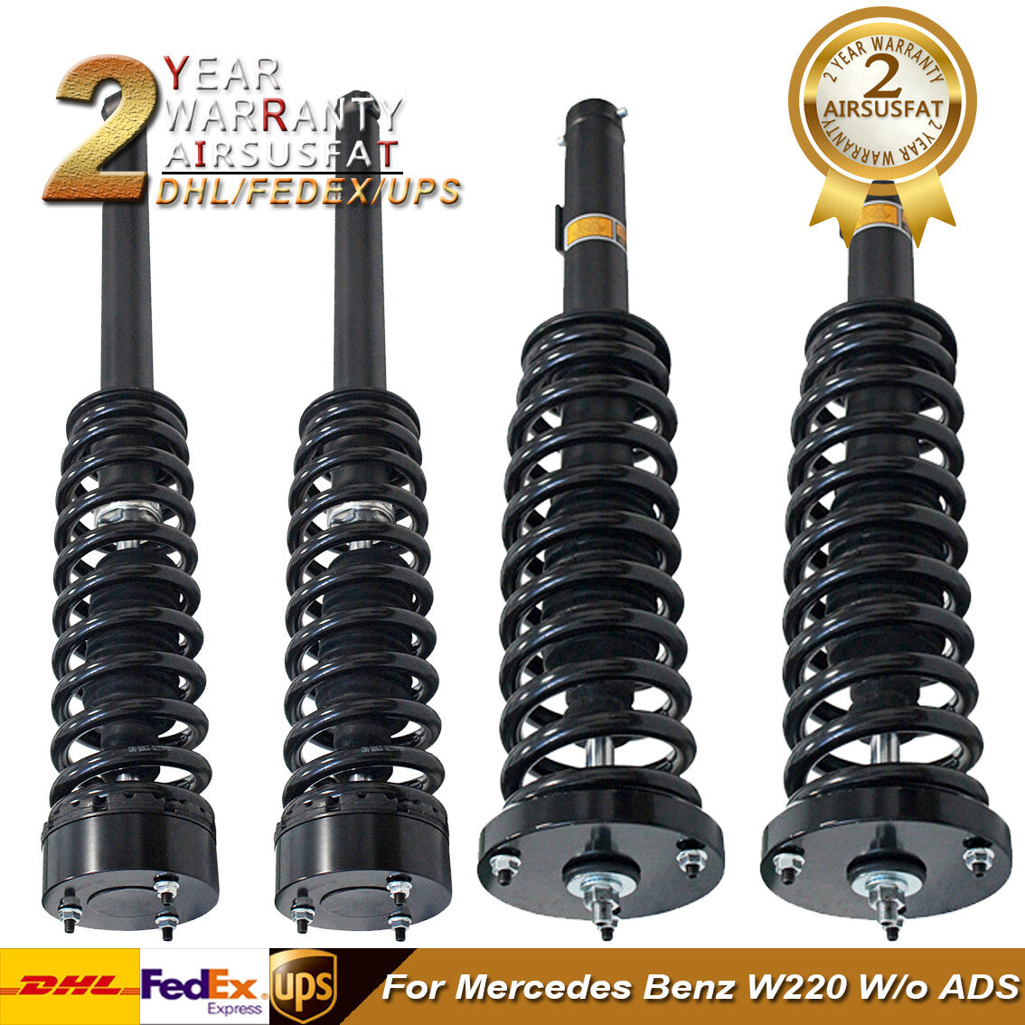 4x Front Rear Coil Spring Shock Strut Assemblys for Mercedes Benz W220 W/O ADS