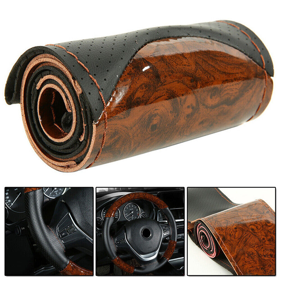 Car Steering Wheel Cover Non-slip Booster Protection Accessories Wood Leather