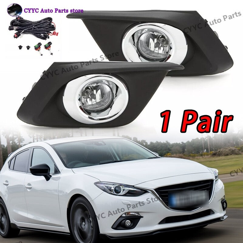 for Mazda 3 2014-2016 Clear Lens Fog Driving Light w/Bezel Wires Switch