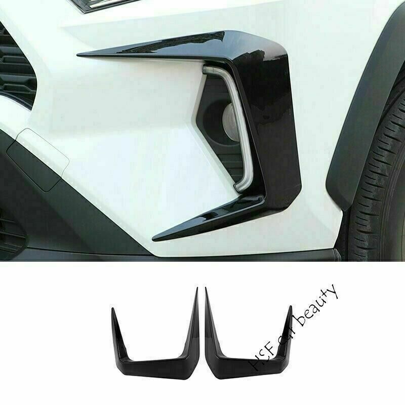 2For for TOYOTA RAV4 2019-2023 Glossy Black Exterior Front Fog Light Lamp Cover Trim