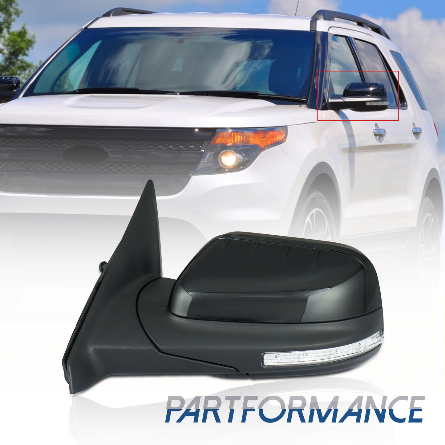 Driver's side mirror compatible with 2011-15 for Ford Explorer with blind spot power folding 11-pin.