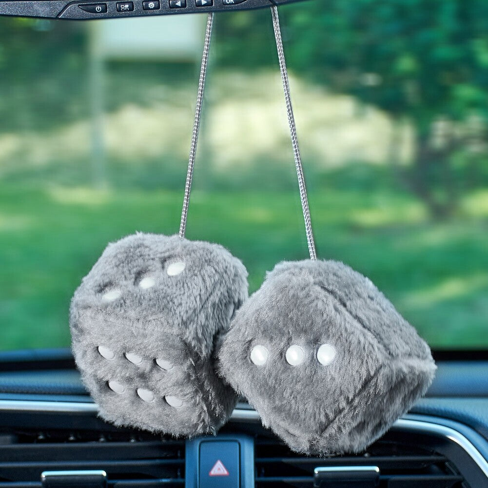 7.5CM Fuzzy Plush Dice Retro Square Plush Hanging Mirror Fuzzy Dices Car Decor