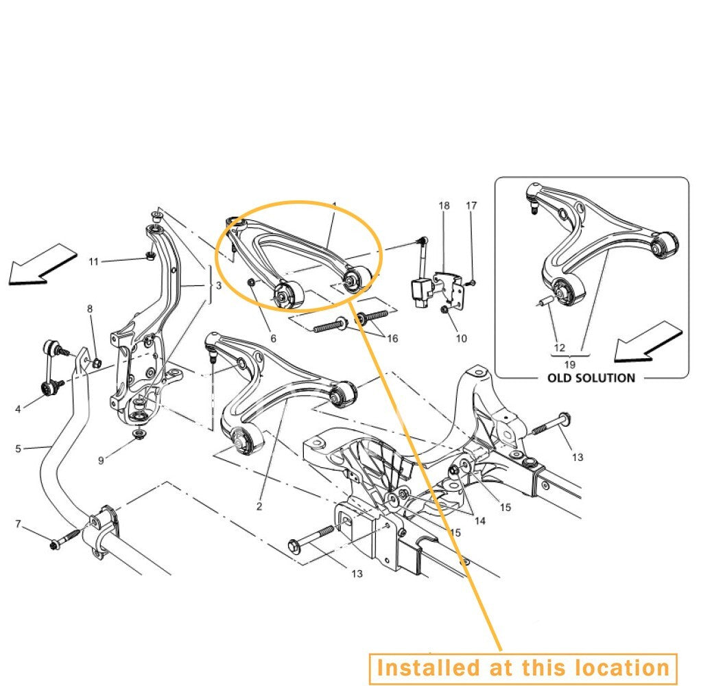 for Maserati Quattroporte Ghibli M156, front upper right control arm 670004186