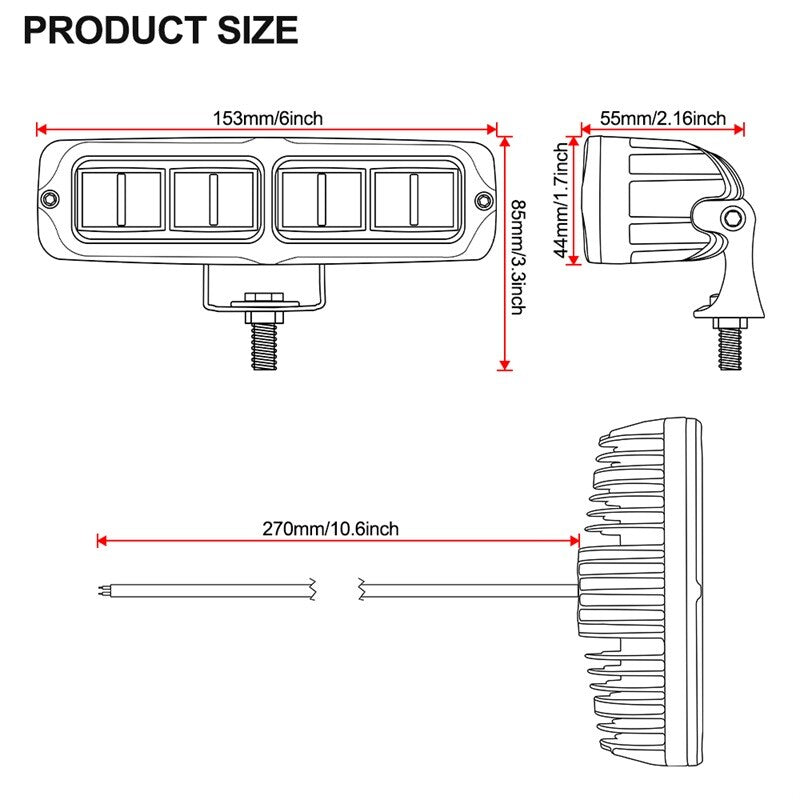 2x 6 Inch 20W LED Work Light Bar Flood Fog Lamp Offroad Driving Truck SUV ATV
