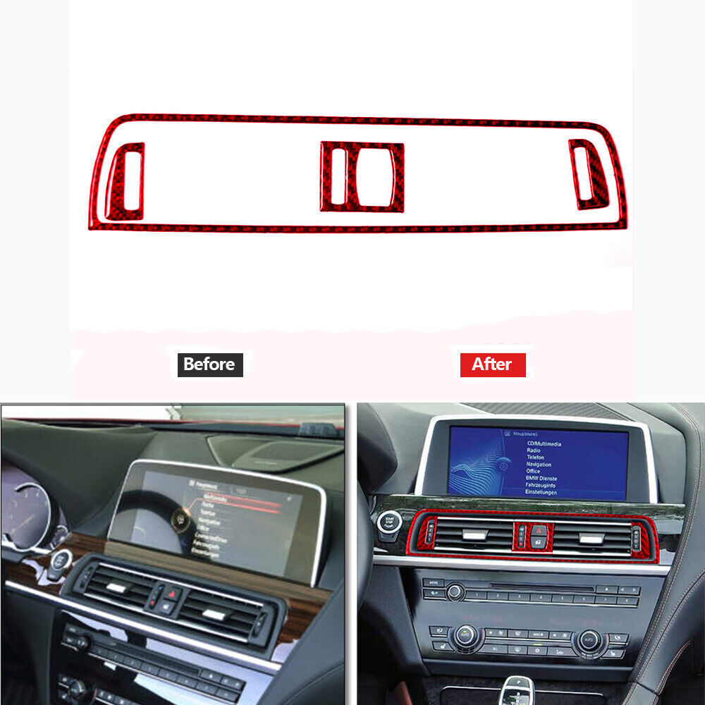4Pcs Red Carbon Fiber Center Air Vent Outlet Cover Trim for BMW 6 Series F12 F13