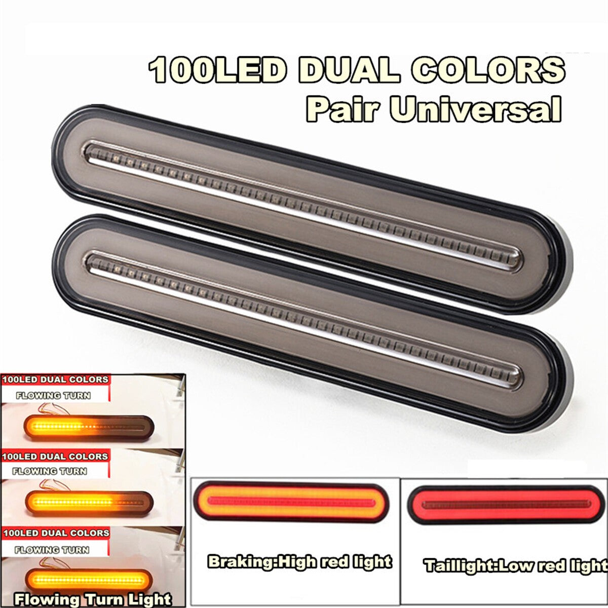 2x 100LED Car Trailer Truck Rear Stop Flowing Turn Signal Brake Rear Tail Light