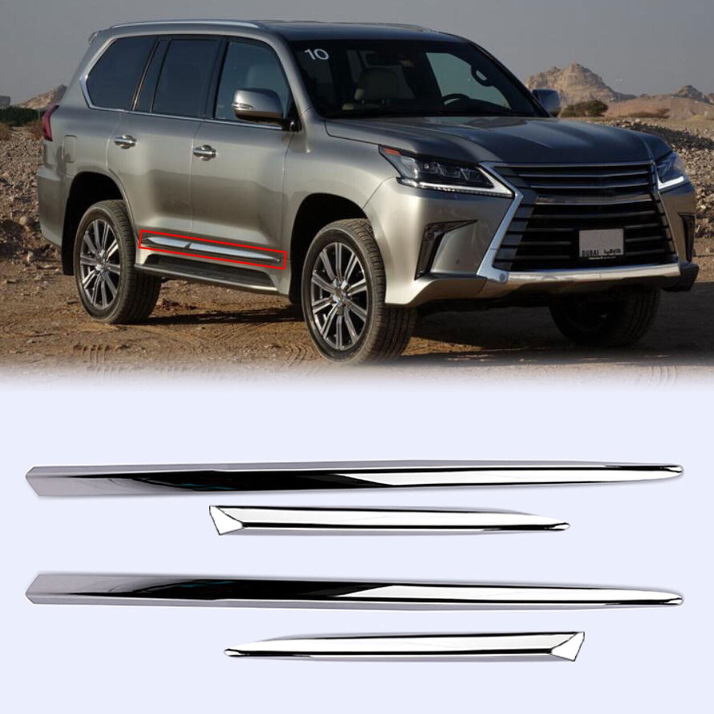 4p for Lexus LX570 2016-2021 ABS Chromed Side Door Body Molding Cover Trim decor