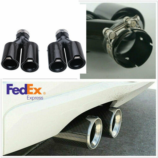 2PCS 63mm In 89mm Out Carbon Fiber Car Exhaust Pipe Dual End Tip for BMW Y Style