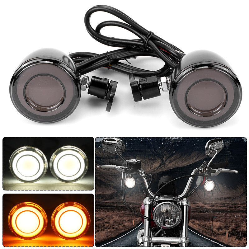 Front LED Turn Signal Indicator Light Amber White For Sportster XL 883 XL1200