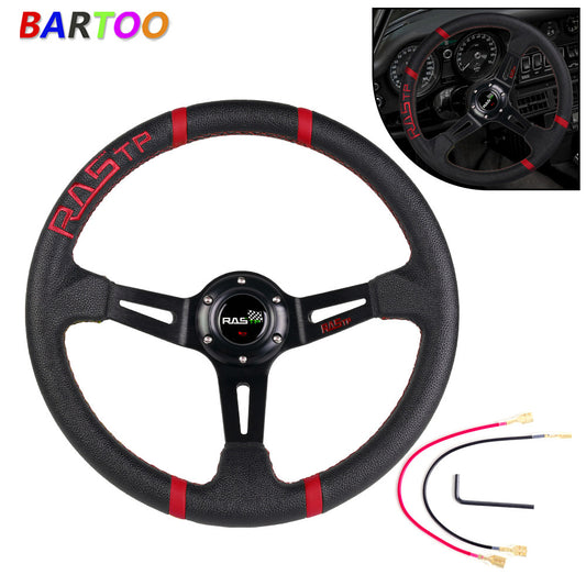 13RASTP Dish Drifting Sport Steering Wheel Aluminum Surface Racing Black