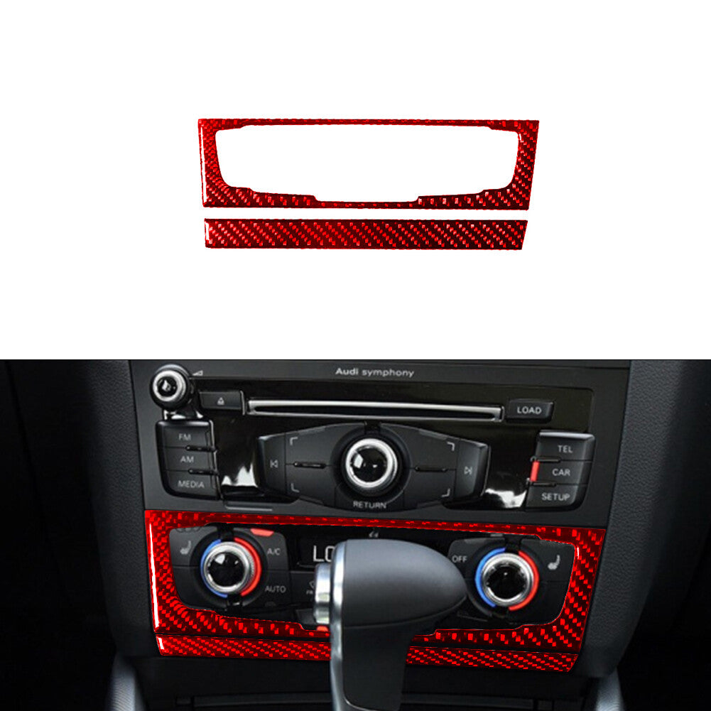 for Audi Q5 2009-2017 Red Air-Con Climate Knob Trim Cover Type-A Carbon Fiber