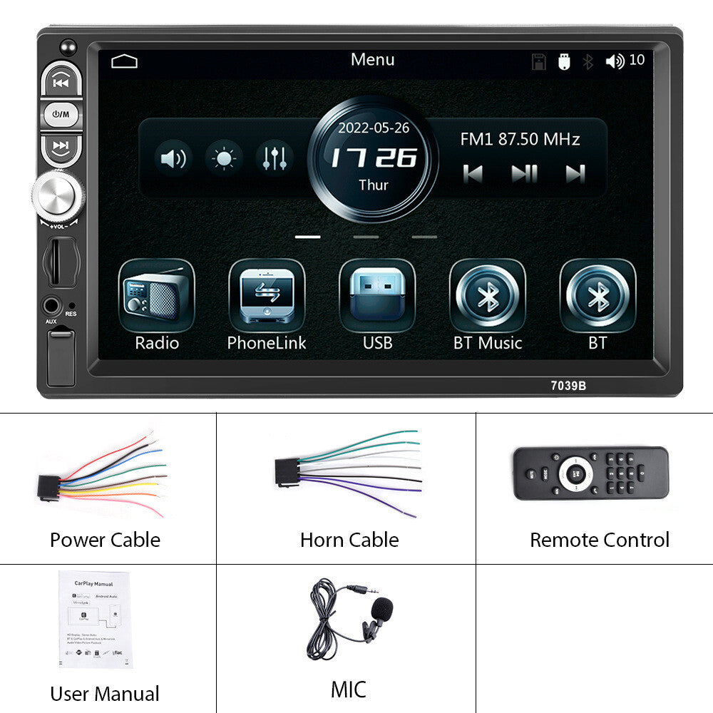 Car 7in Radio For Apple Carplay Android Auto Bluetooth FM Stereo SWC Bluetooth