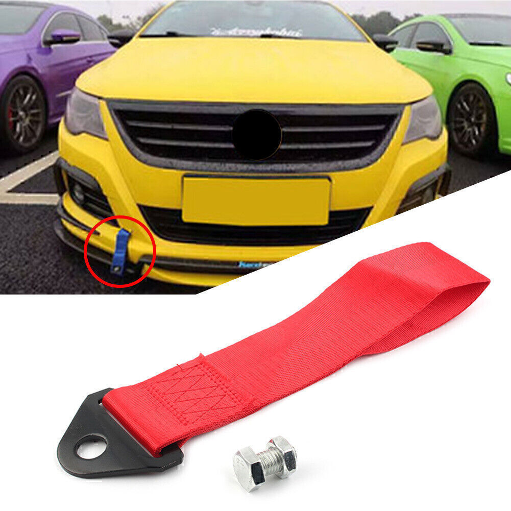 Racing Tow Towing Strap Belt Rope Rally Hook Universal Rear/Front Bumper Red