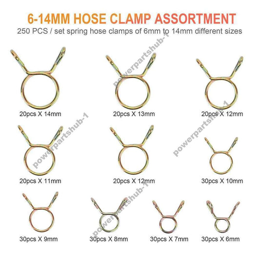 250 PCS Assortment Kit Fuel Line Hose Tubing Spring Clips Clamps for Motorcycle